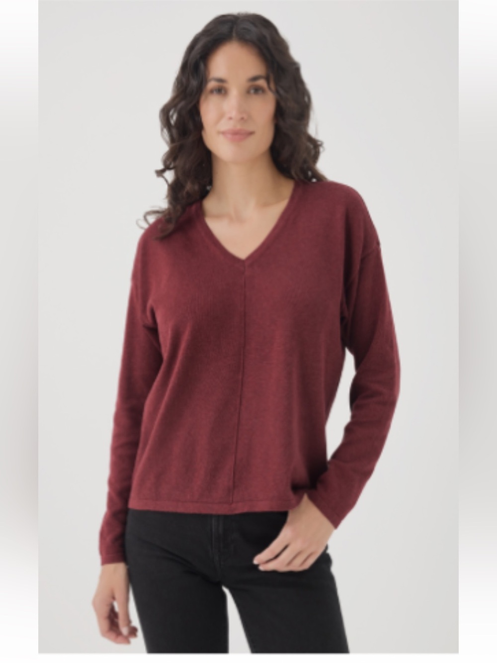 Pact Women’s V-Neck Long Sleeve Pullover Sweater - Burgundy